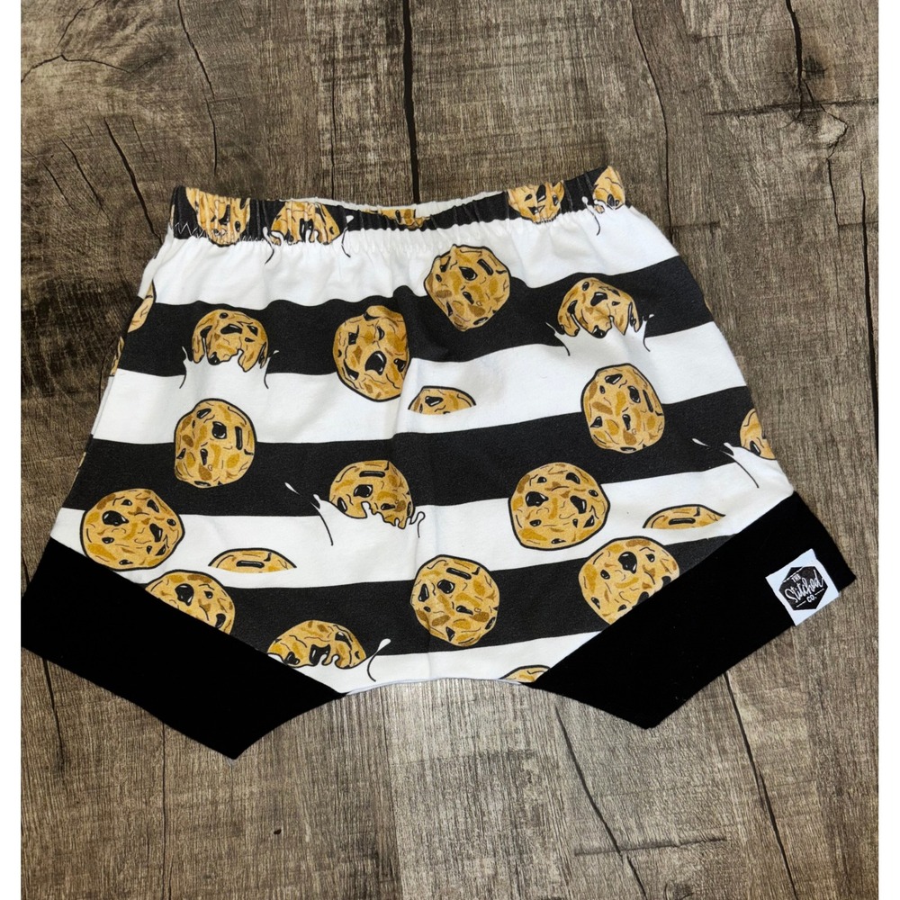 The Stitched Co Toddler Cookie Milk Striped Bummies Shorts 18 Months Black White